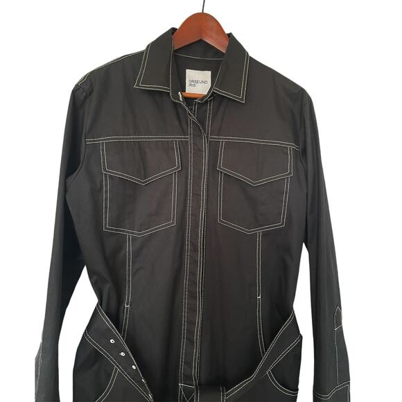 ORSEUND IRIS Workwear Belted Cotton Jumpsuit in Black Size M - Picture 9 of 16